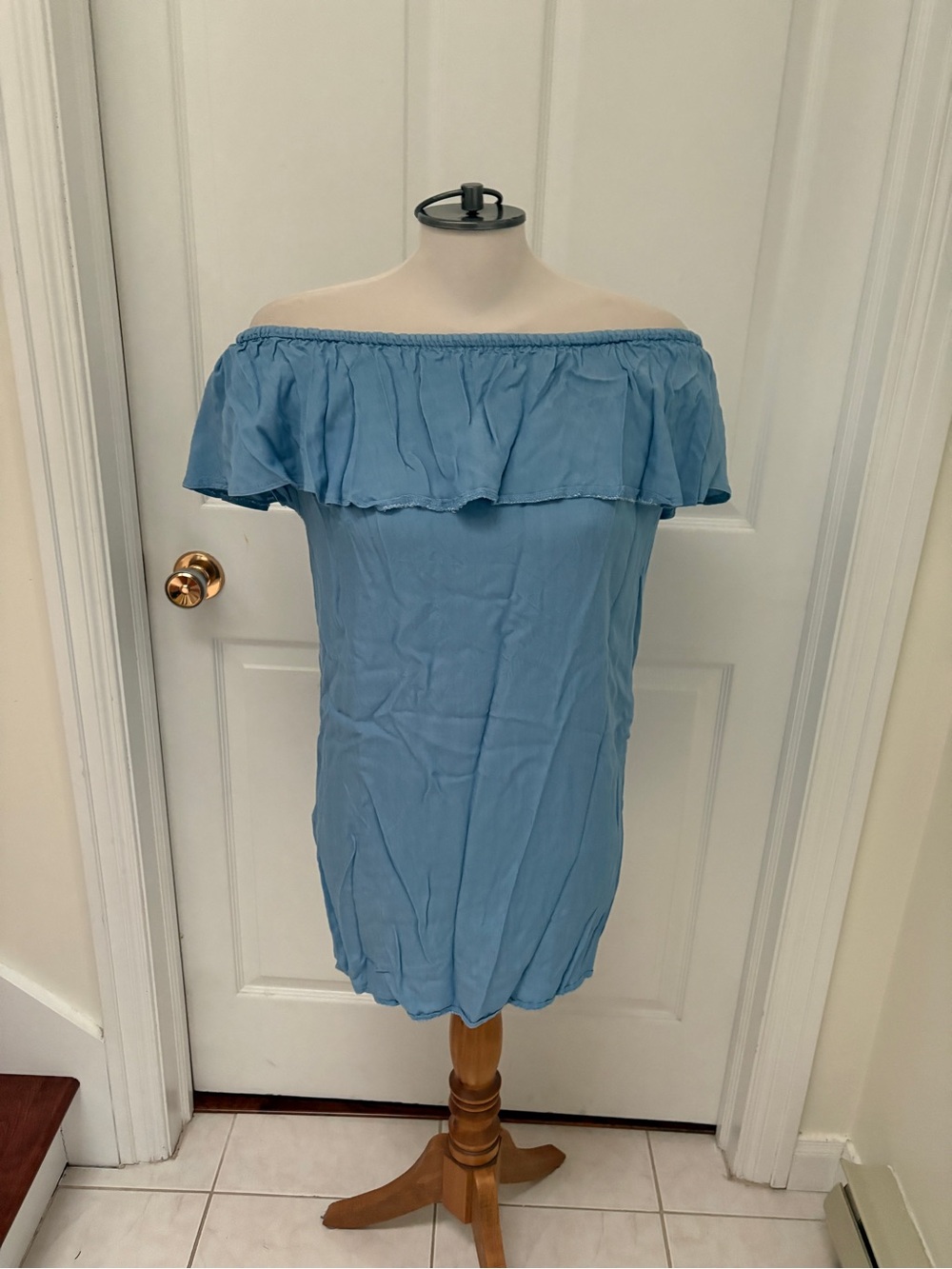 Ardene Light Blue Off-Shoulder Ruffle Mini Dress size large